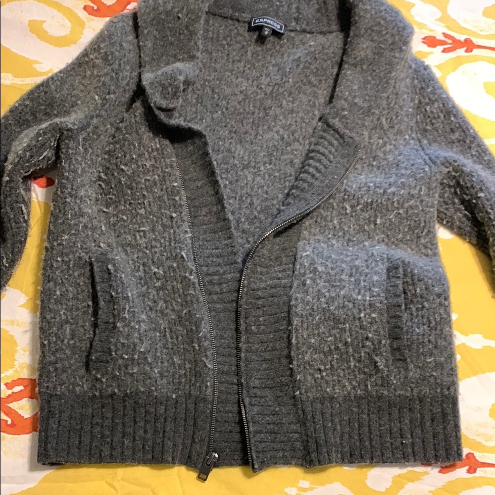 Express Gray Cardigan with Chunky Knit and Shawl Collar